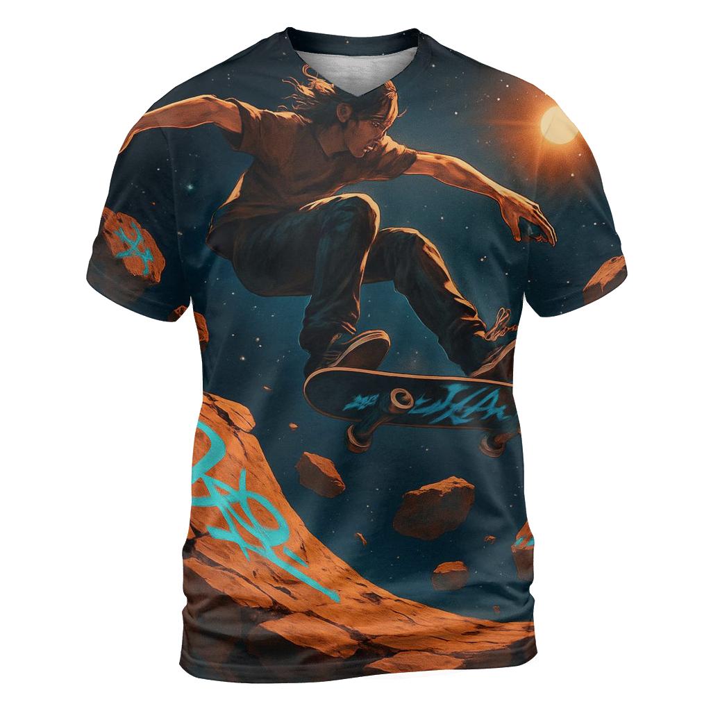 Asteroid Belt Skate Park vibrant all-over design tees