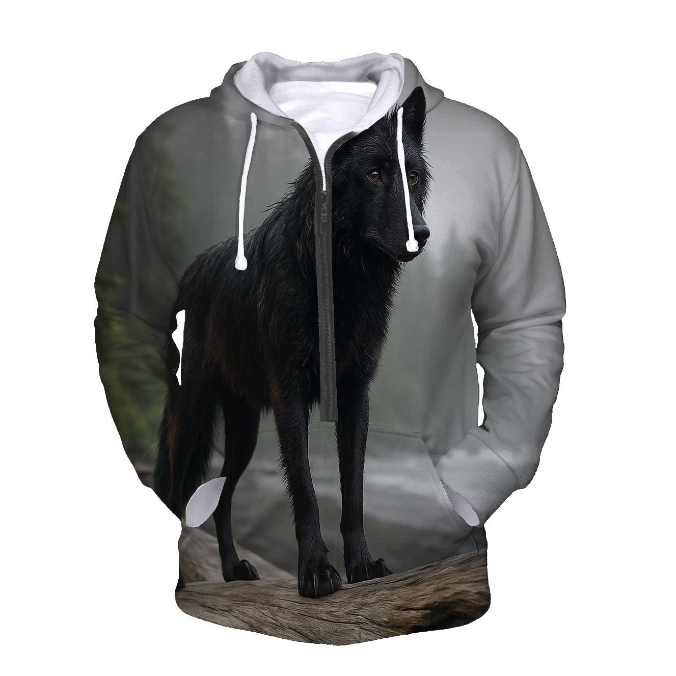 Coastal Rainforest Wolf On Driftwood heavyweight hoodies