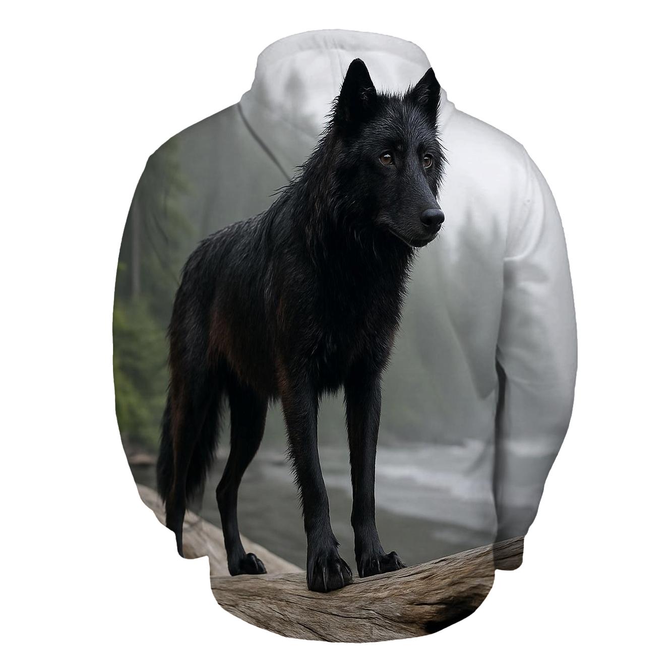 Coastal Rainforest Wolf On Driftwood heavyweight hoodies