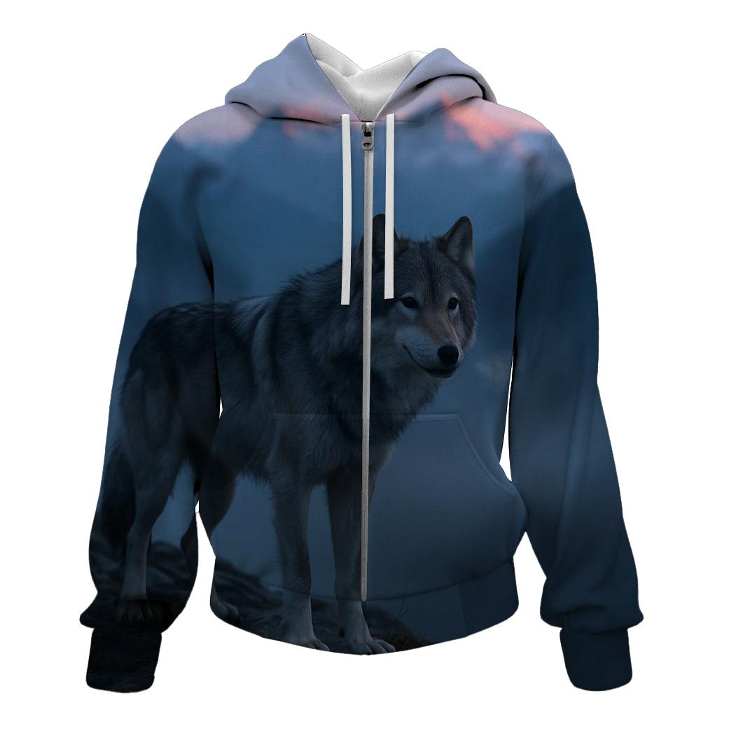 Alpine Wolf On Precipice At Dawn lightweight hoodies