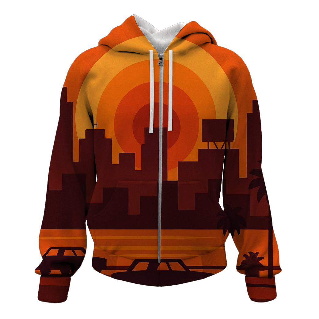 Psychedelic City Sunset embroidered hoodies