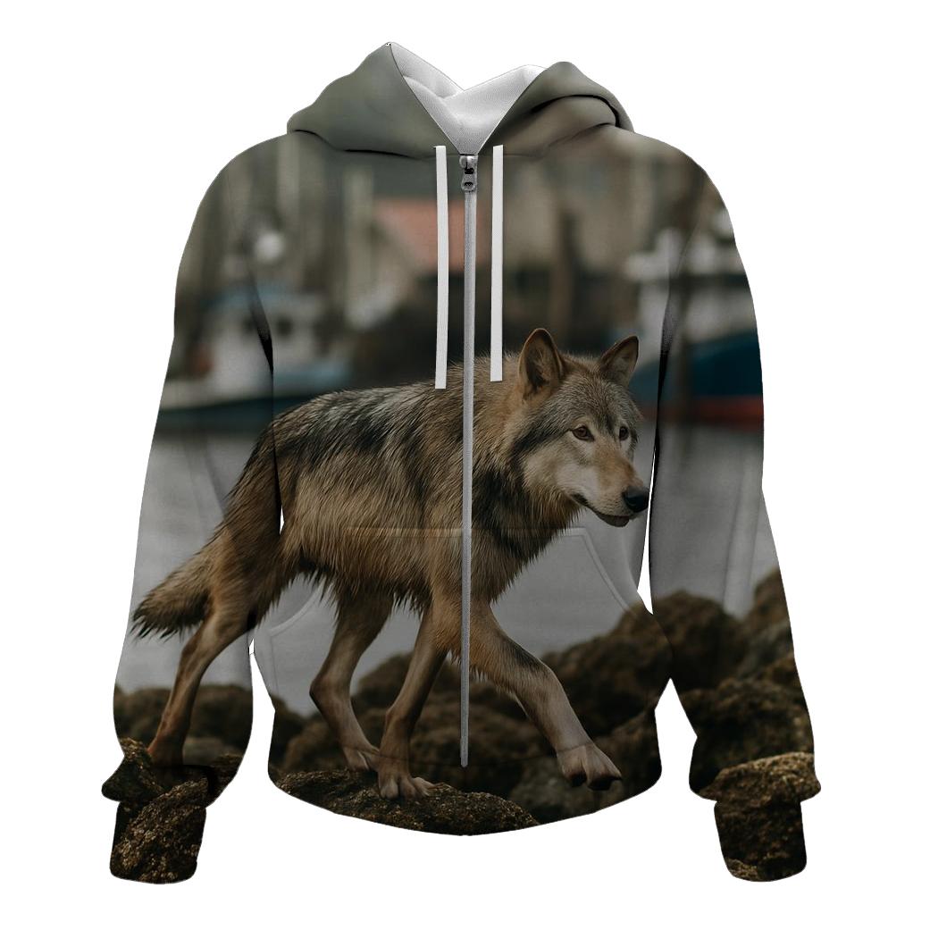 Harbor Front Wolf At Low Tide designer hoodies