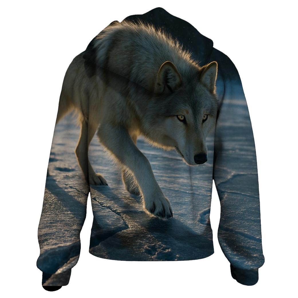 Midwinter Wolf Crossing Frozen River lightweight hoodies