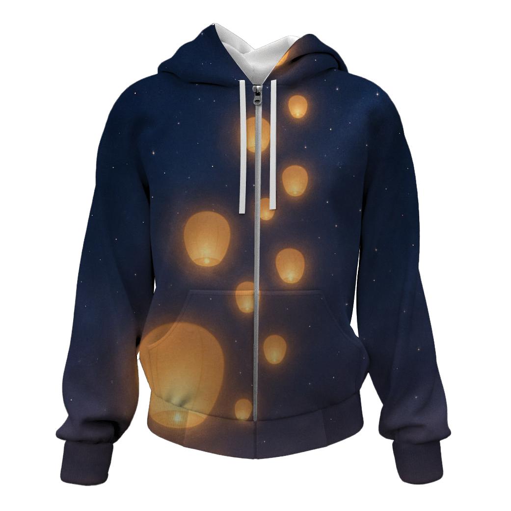 Celestial Lantern Ascent graphic hoodies