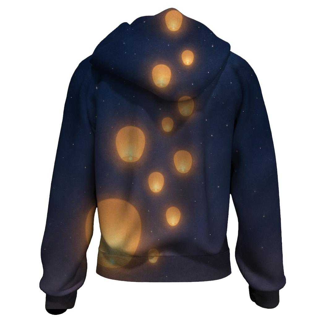 Celestial Lantern Ascent graphic hoodies