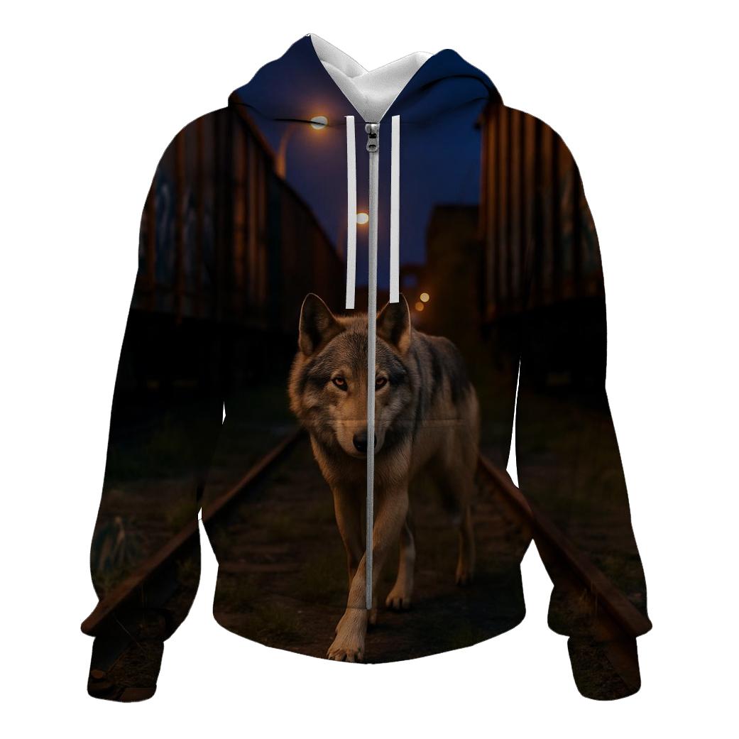 Urban Rail Yard Wolf At Dusk designer hoodies