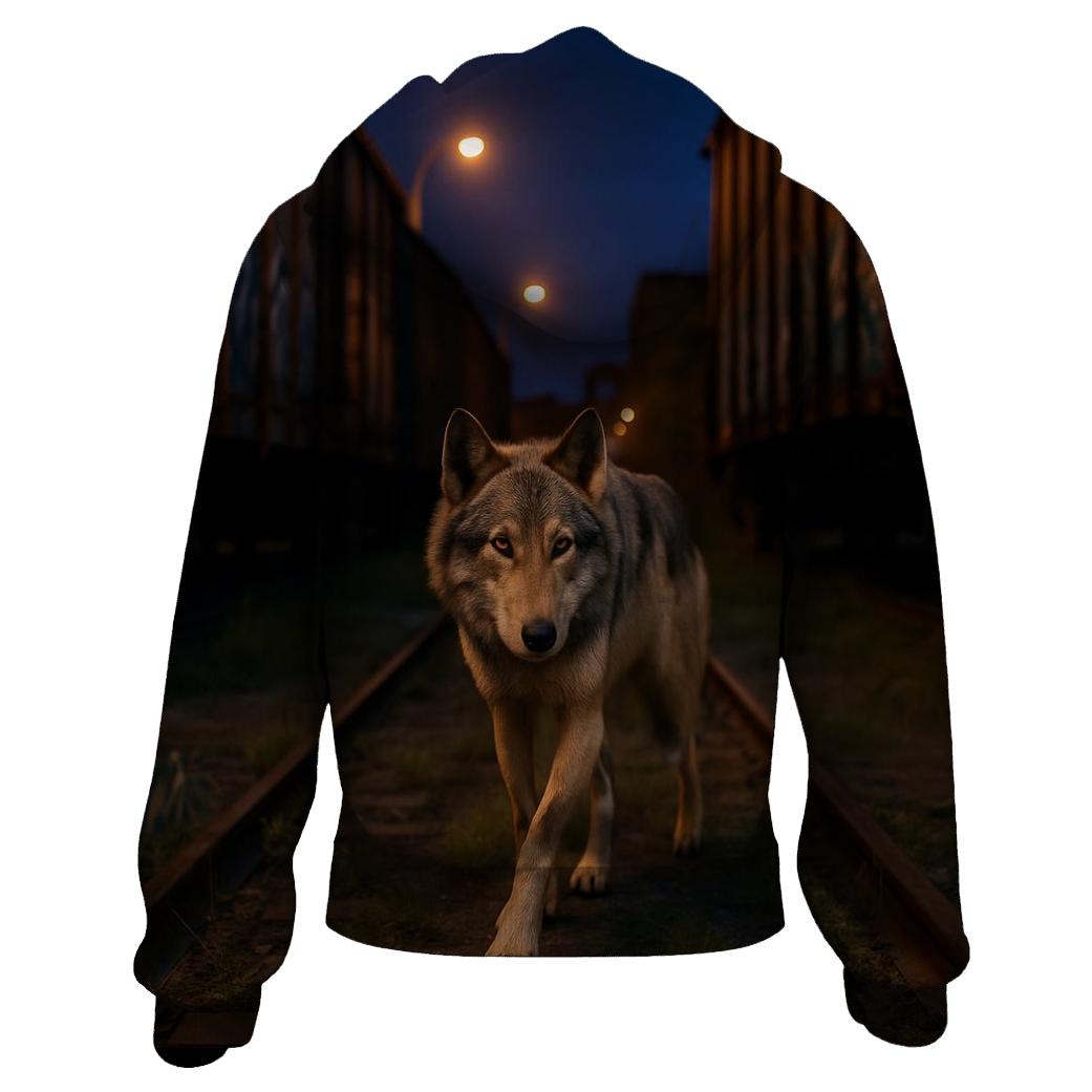 Urban Rail Yard Wolf At Dusk designer hoodies