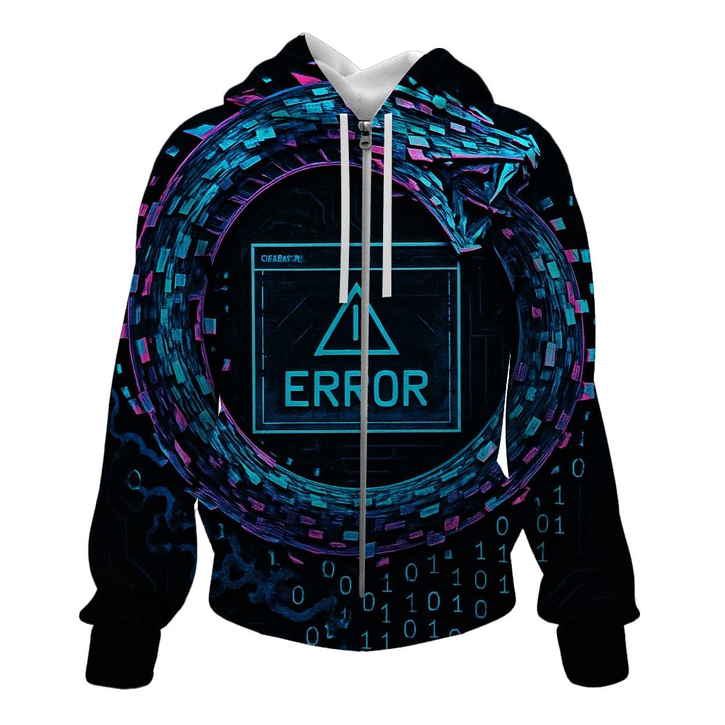 Digital Glitch Ouroboros printed hoodies