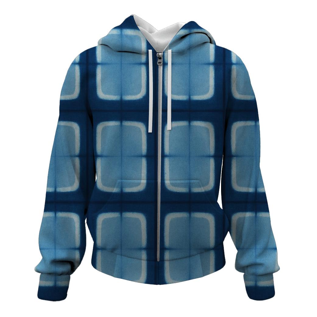 Indigo Itajime Window Grid heavyweight hoodies