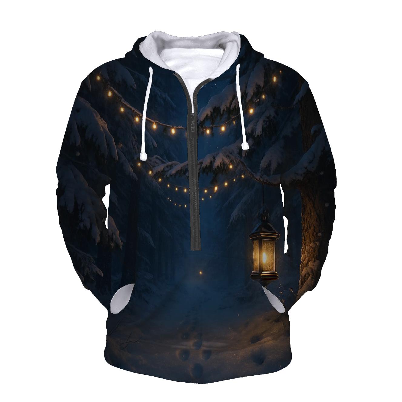 Starlit Christmas Forest Path embroidered hoodies