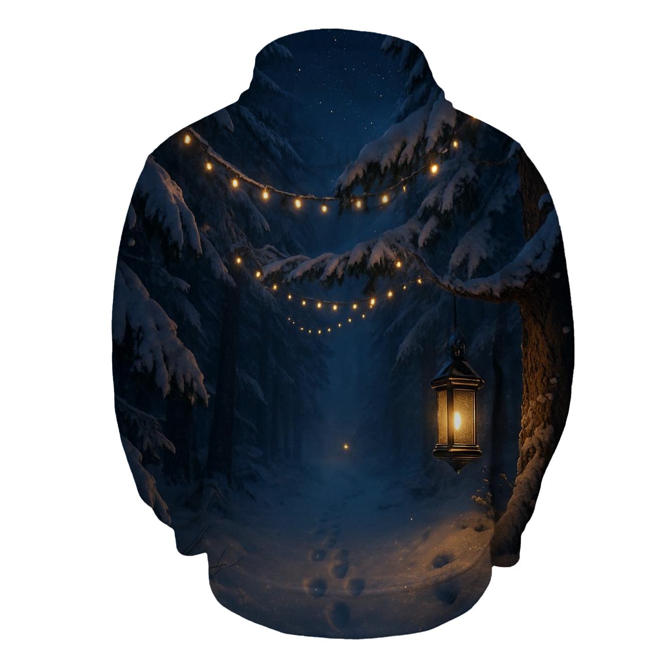Starlit Christmas Forest Path embroidered hoodies