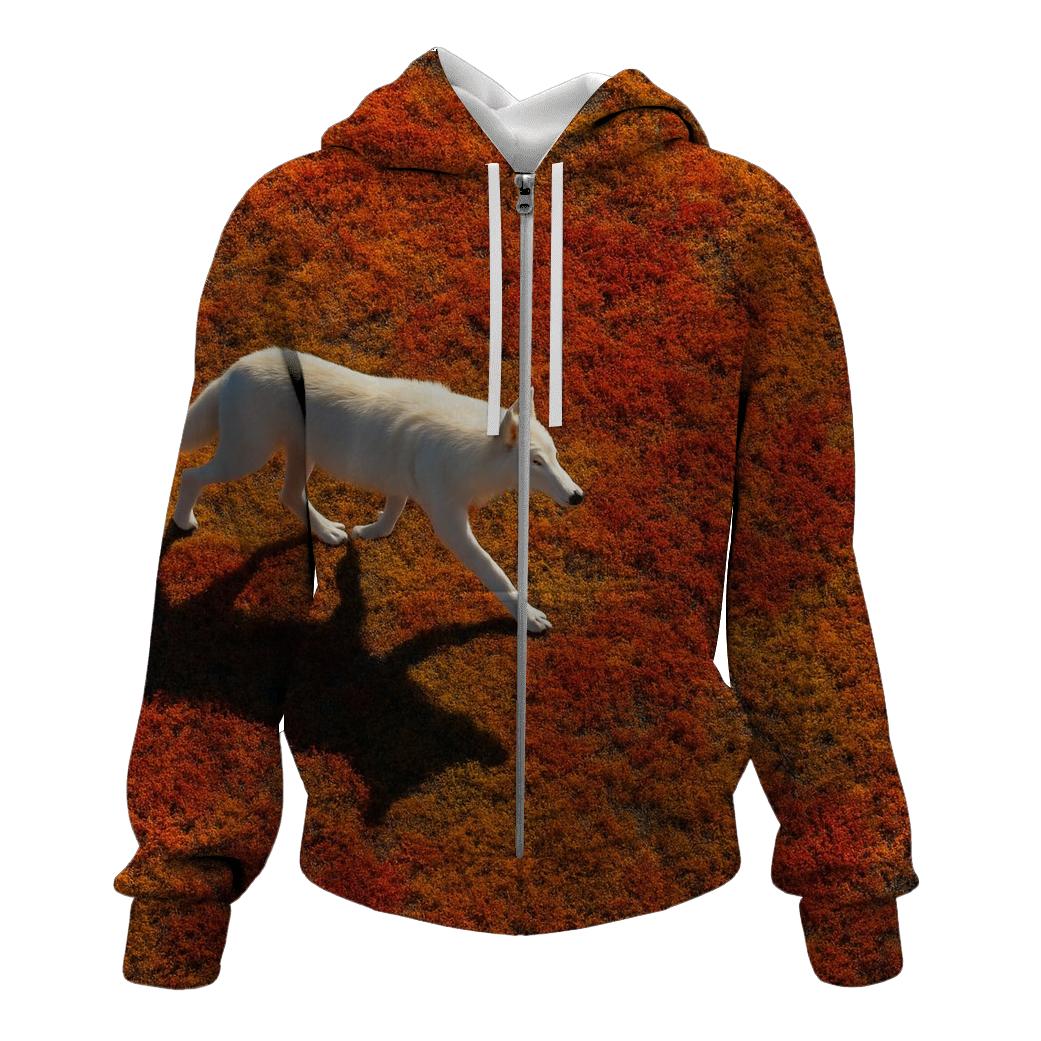 Tundra Wolf Shadow On Autumn Moss heavyweight hoodies