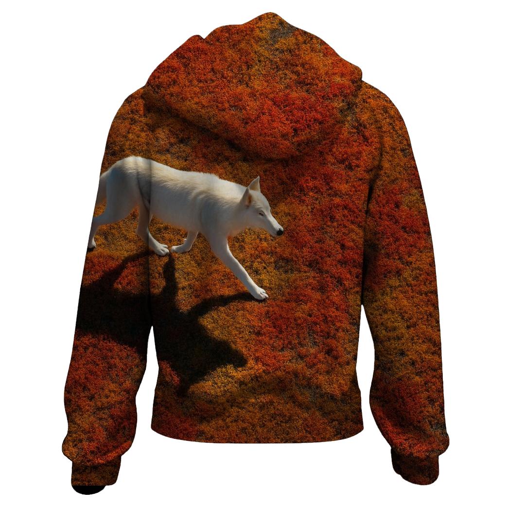 Tundra Wolf Shadow On Autumn Moss heavyweight hoodies