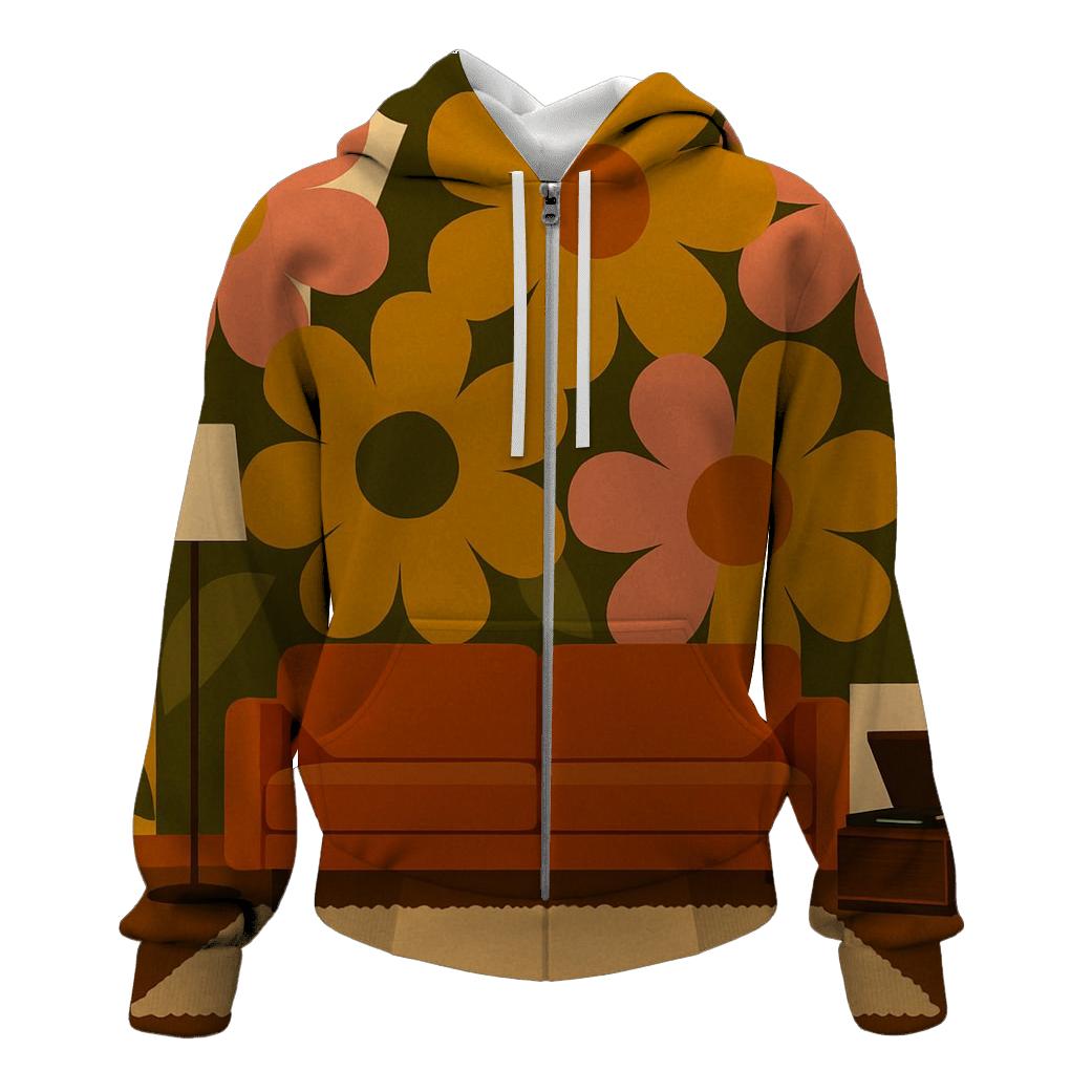 Flower Pattern Living Room zip-up hoodies