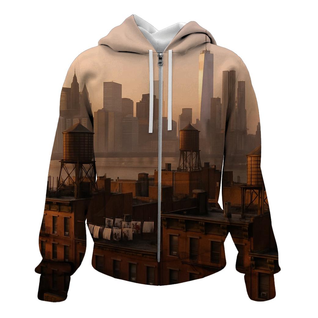 Chinatown Rooftop Sunrise Over Fiery Brick printed hoodies