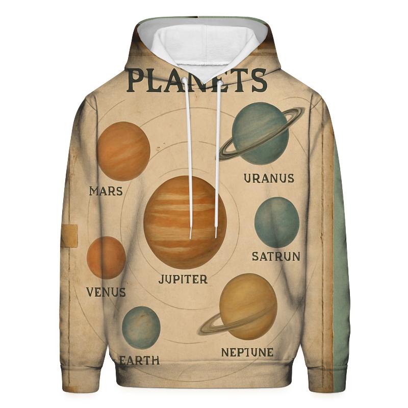 Vintage Classroom Solar System Chart printed hoodies