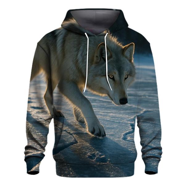 Midwinter Wolf Crossing Frozen River zip-up hoodies