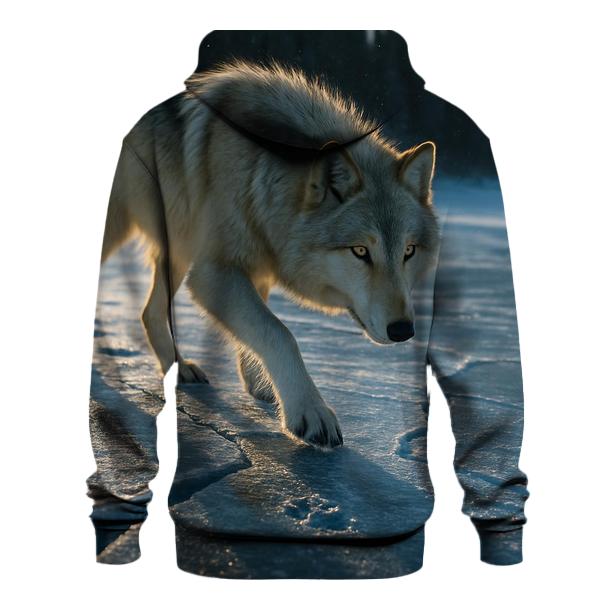 Midwinter Wolf Crossing Frozen River zip-up hoodies
