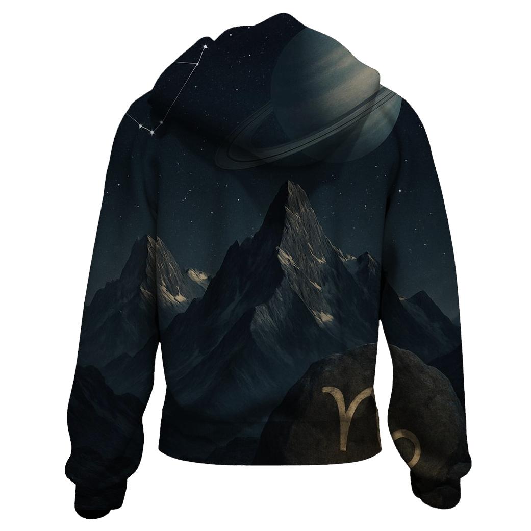 Capricorn Mountain Ringed Planet Ascent zip-up hoodies