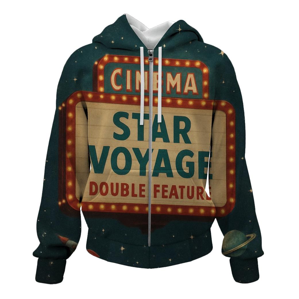 Retro Cosmic Cinema Marquee embroidered hoodies