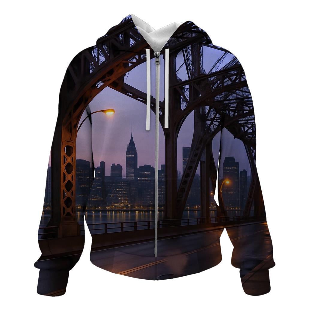Queensboro Bridge Industrial Dawn Silhouette embroidered hoodies
