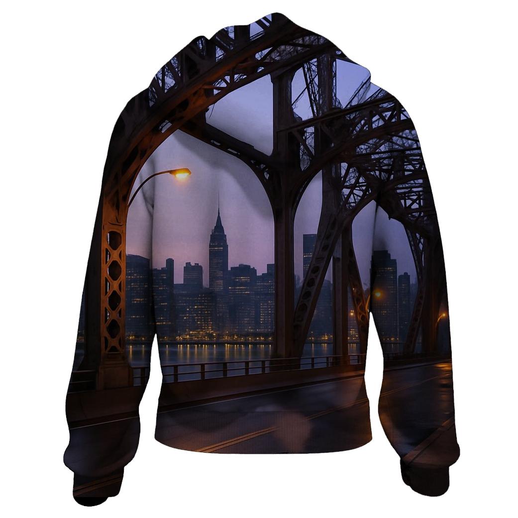 Queensboro Bridge Industrial Dawn Silhouette embroidered hoodies