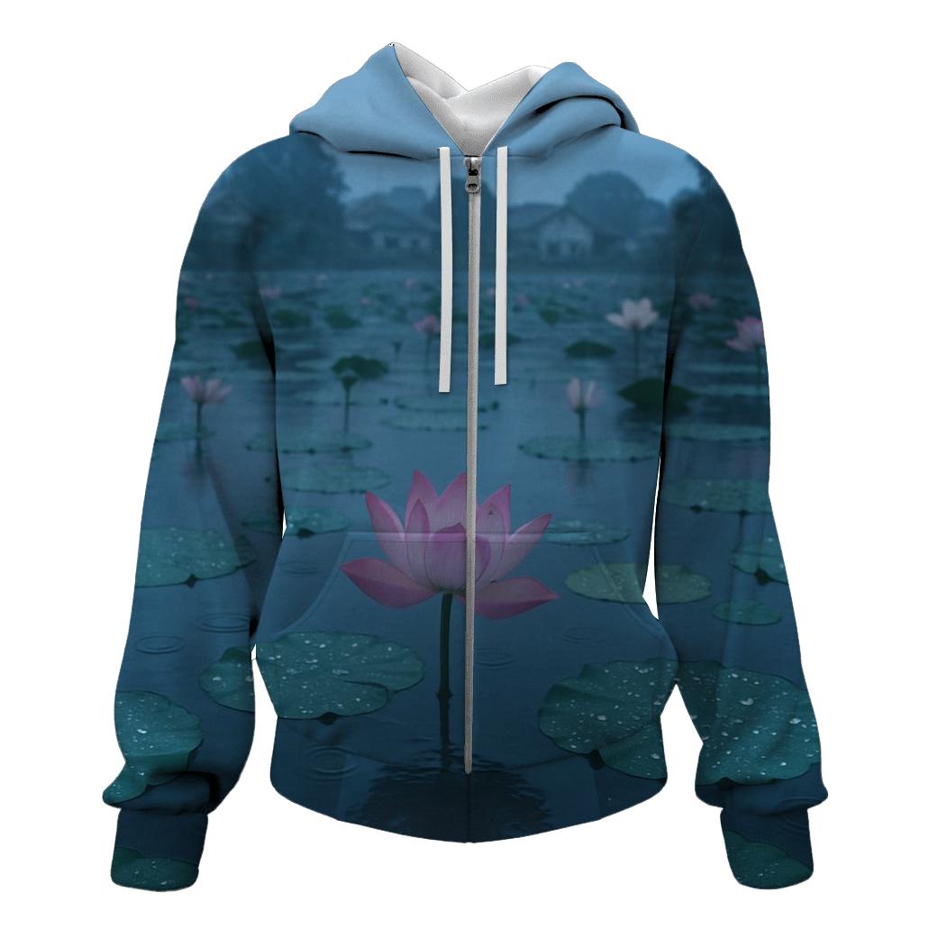 Monsoon Lotus Pond At Dusk heavyweight hoodies