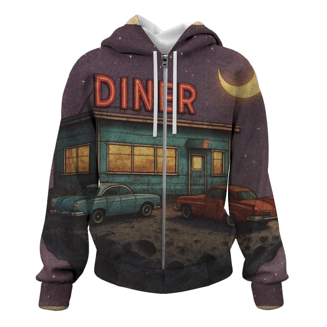 Rustic Moonshine Diner In Space embroidered hoodies