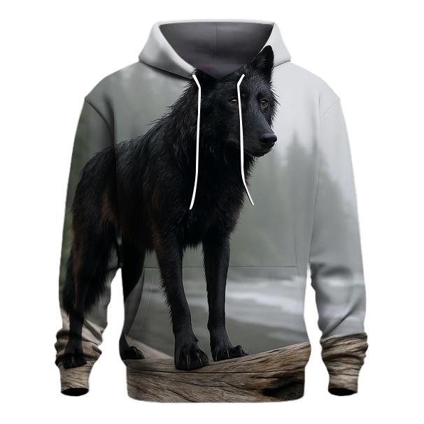 Coastal Rainforest Wolf On Driftwood embroidered hoodies