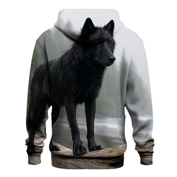 Coastal Rainforest Wolf On Driftwood embroidered hoodies