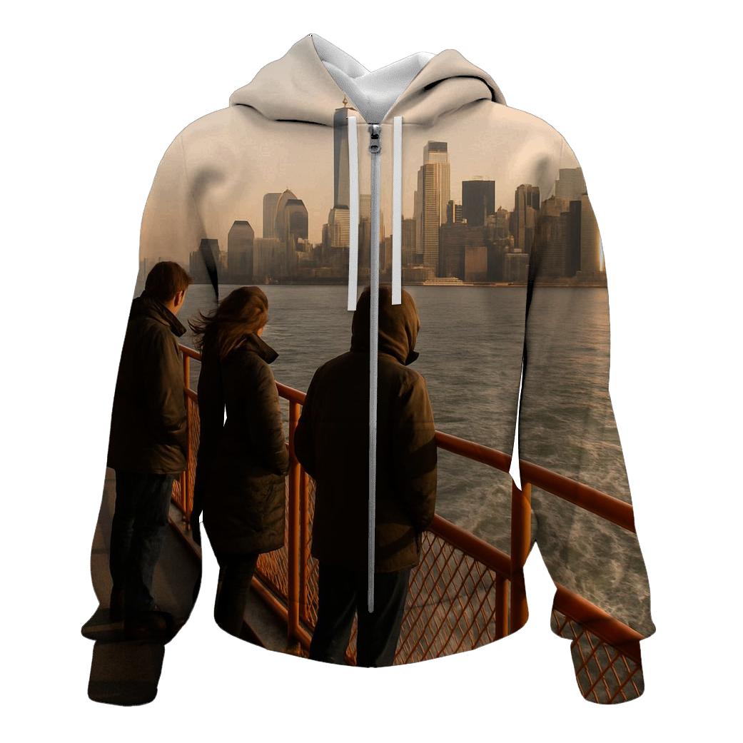 Staten Island Ferry Deck Skyline Crossing zip-up hoodies
