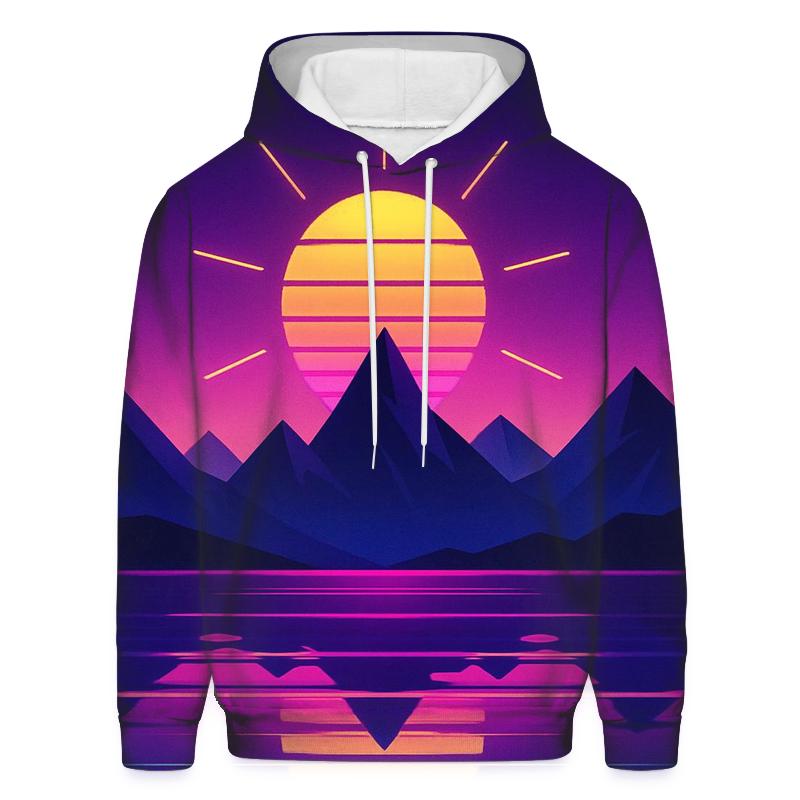 Synthwave Mountain Reflections pullover hoodies