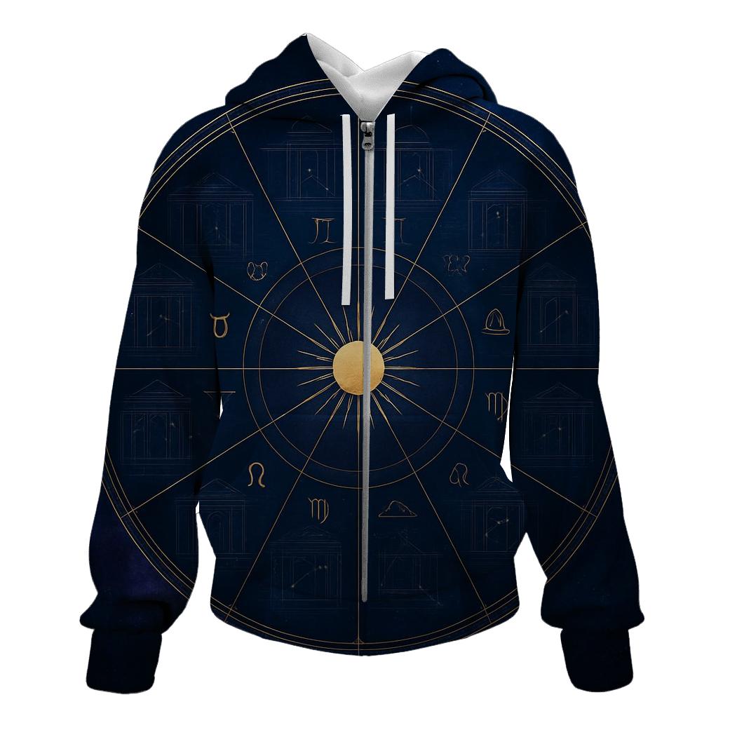 Twelve House Zodiac Architectural Wheel printed hoodies