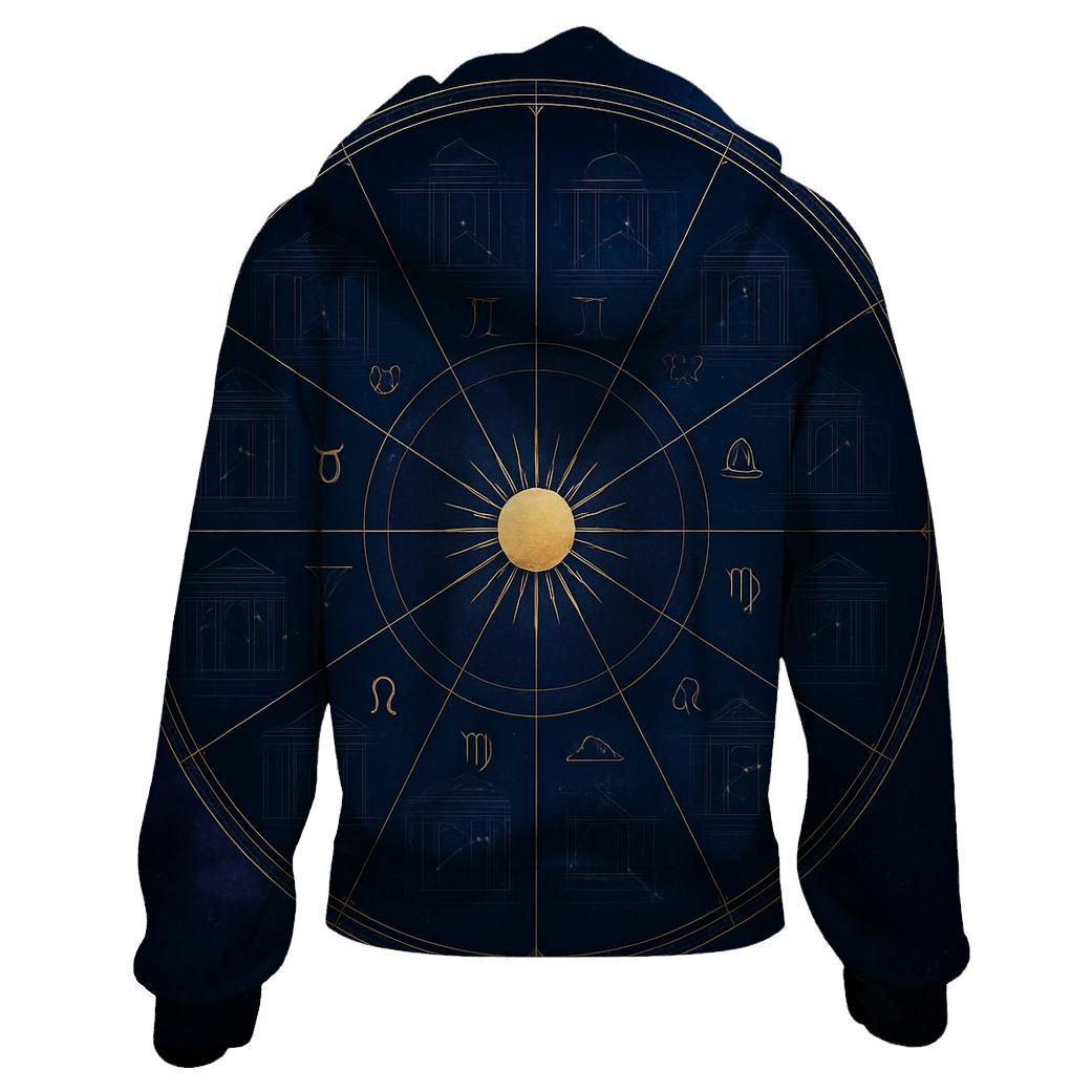 Twelve House Zodiac Architectural Wheel printed hoodies