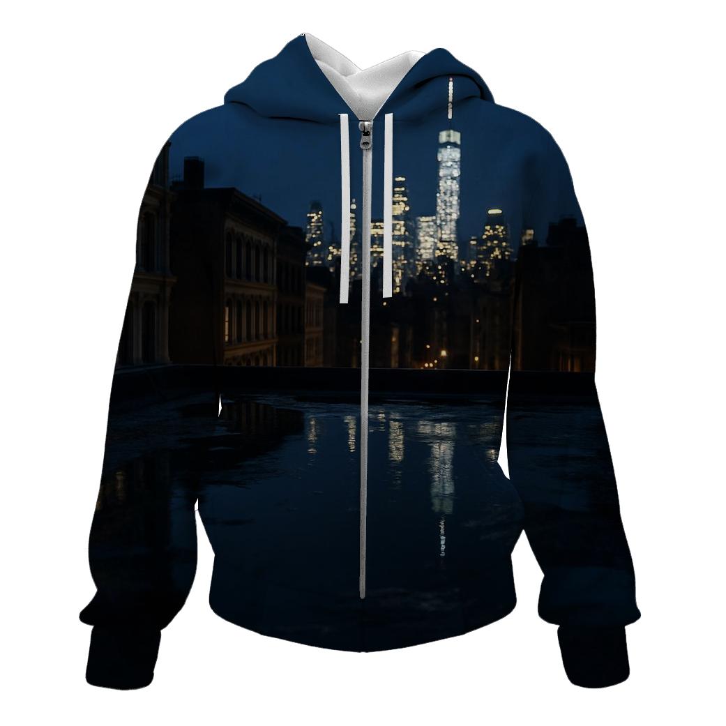 Rain Slicked SoHo Rooftop Reflection premium hoodies