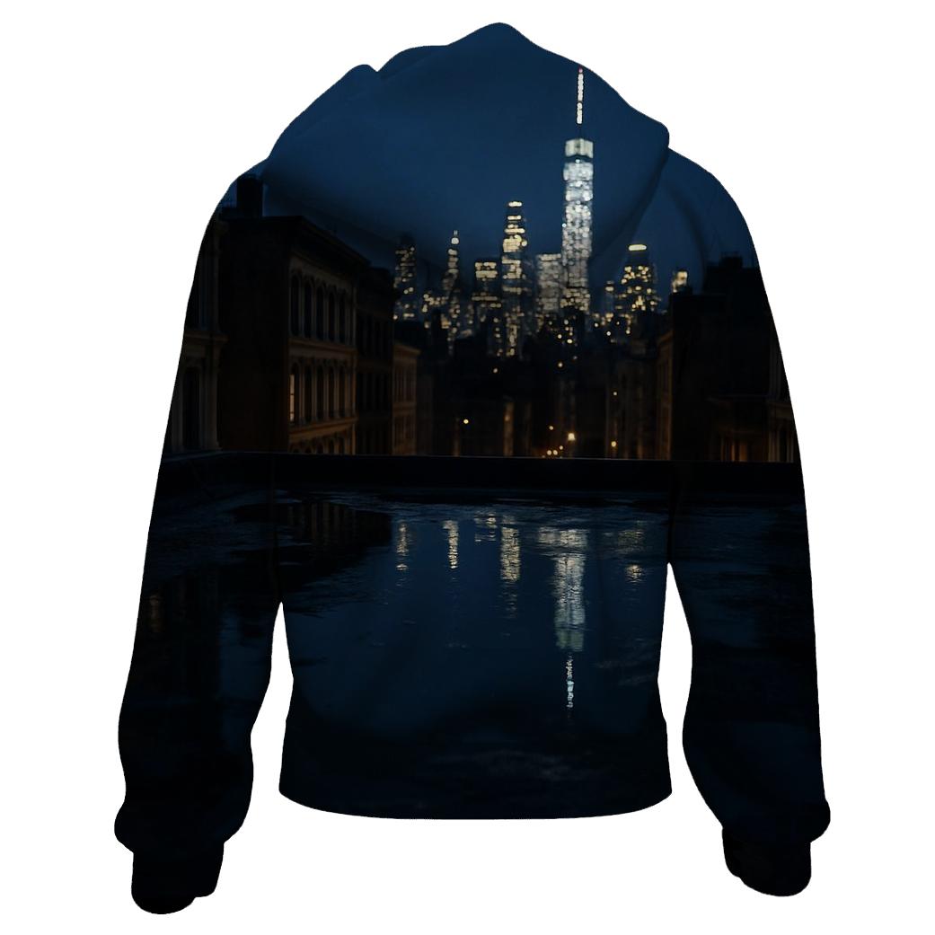 Rain Slicked SoHo Rooftop Reflection premium hoodies