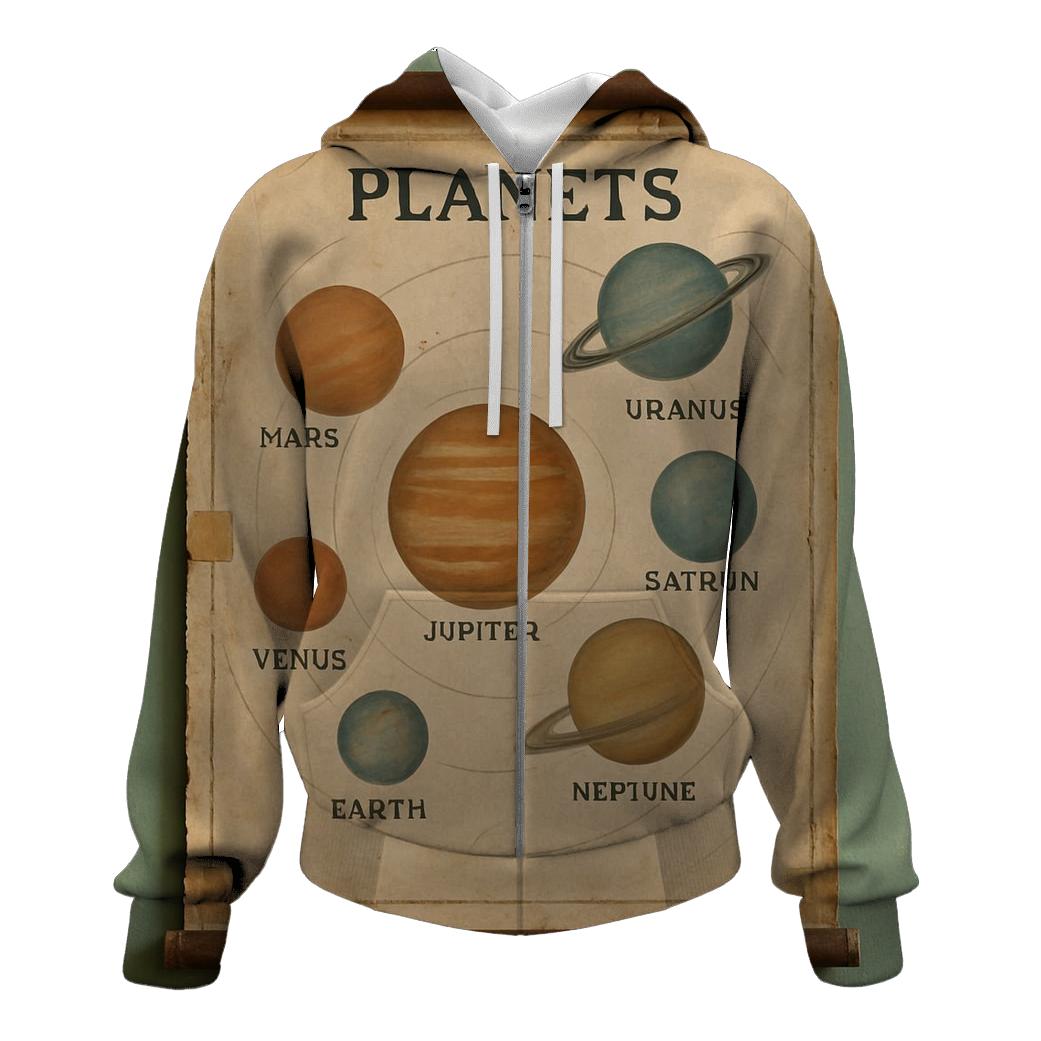 Vintage Classroom Solar System Chart graphic hoodies