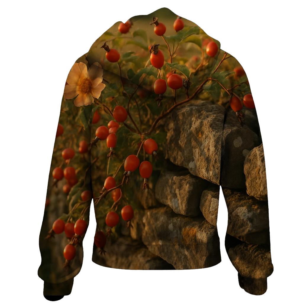 Old Stone Wall And Wild Rose Hips heavyweight hoodies