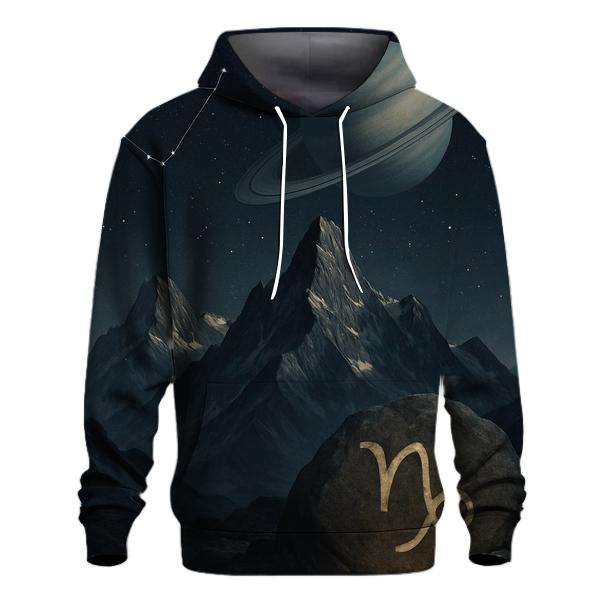 Capricorn Mountain Ringed Planet Ascent embroidered hoodies