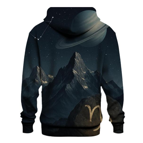 Capricorn Mountain Ringed Planet Ascent embroidered hoodies