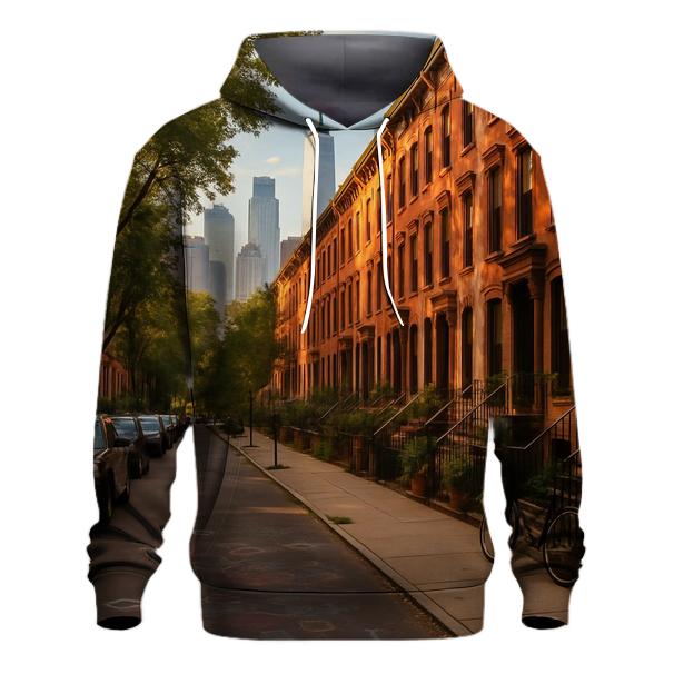 Brooklyn Brownstone Block With Distant Towers designer hoodies