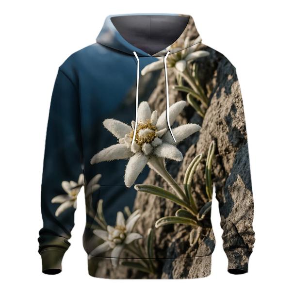 Wild Alpine Edelweiss On Rocky Ledge embroidered hoodies