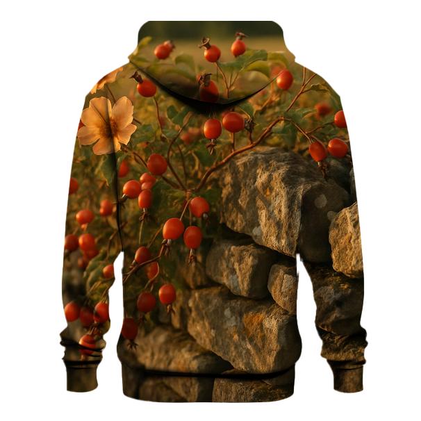 Old Stone Wall And Wild Rose Hips pullover hoodies