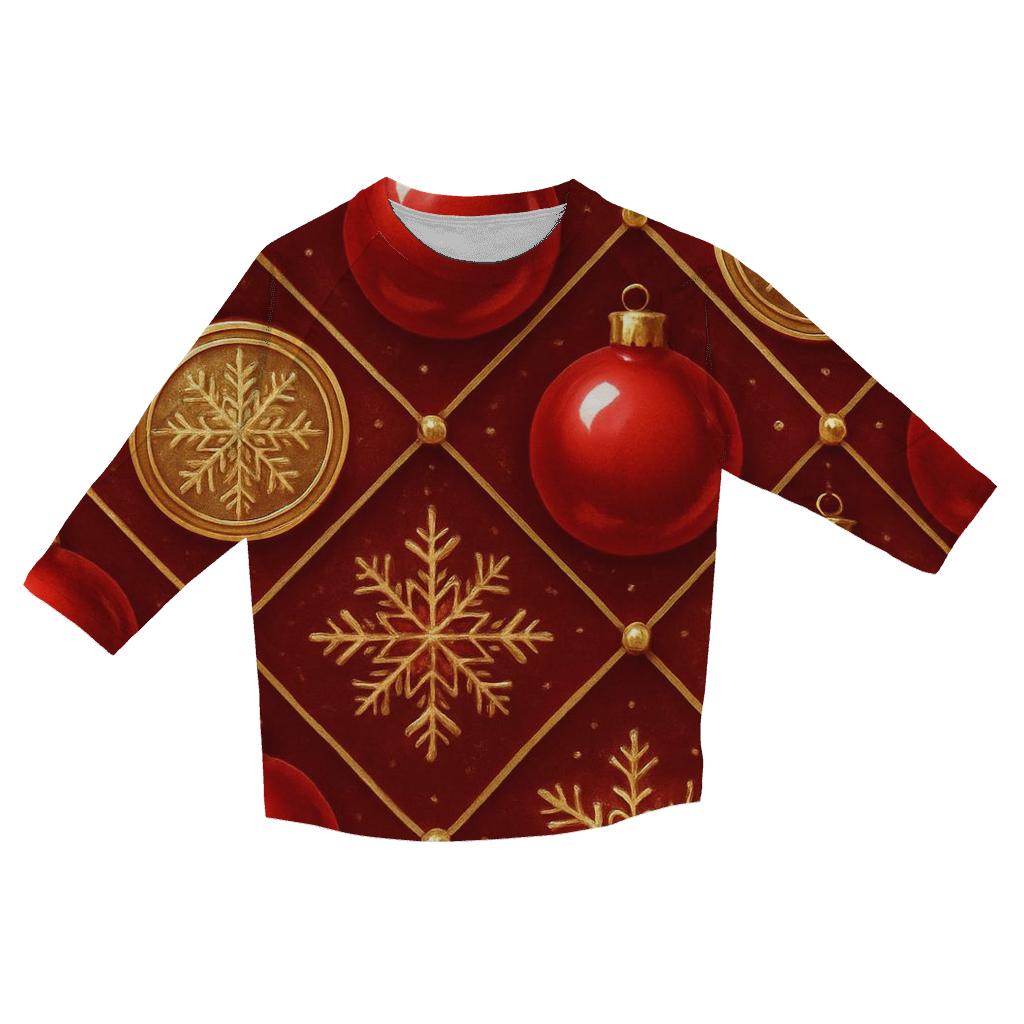 Crimson Christmas Ornament Lattice printed three quarter sleeve shirts
