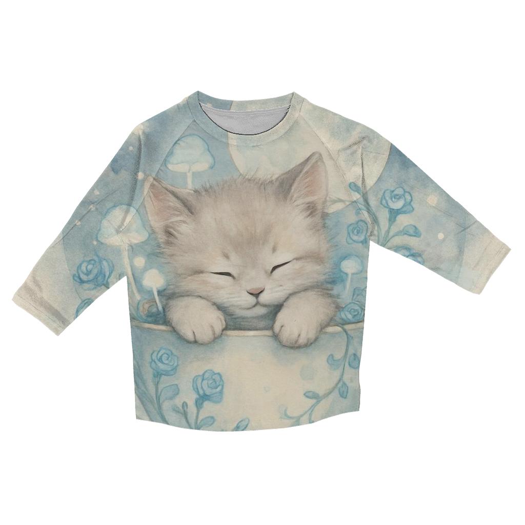 Moonlit Teacup Cat Garden cotton quarter sleeve shirts