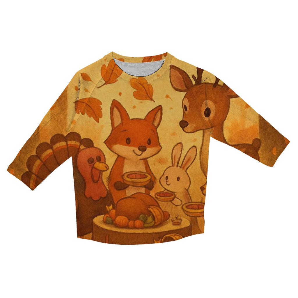 Woodland Friends Giving Feast cotton quarter sleeve shirts