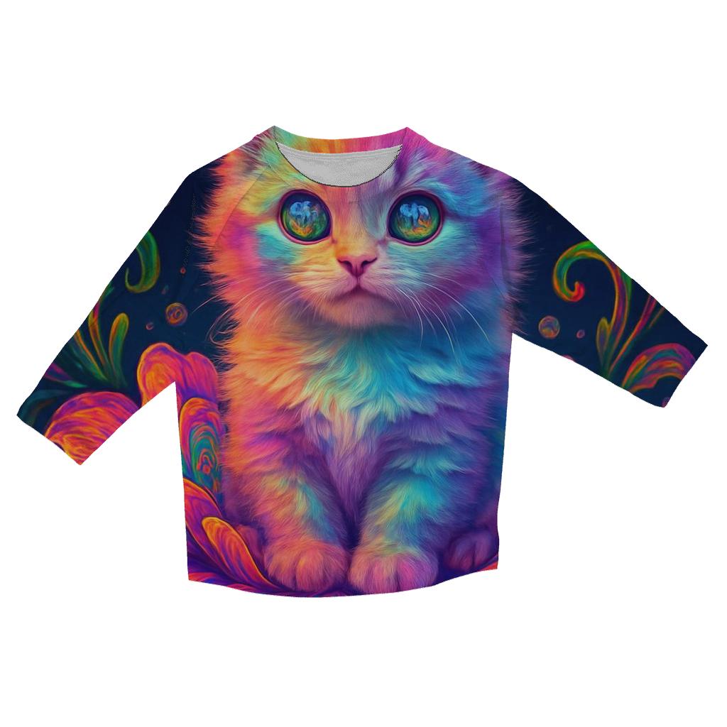 Psychedelic Garden Kitten Bloom casual three quarter sleeve shirts