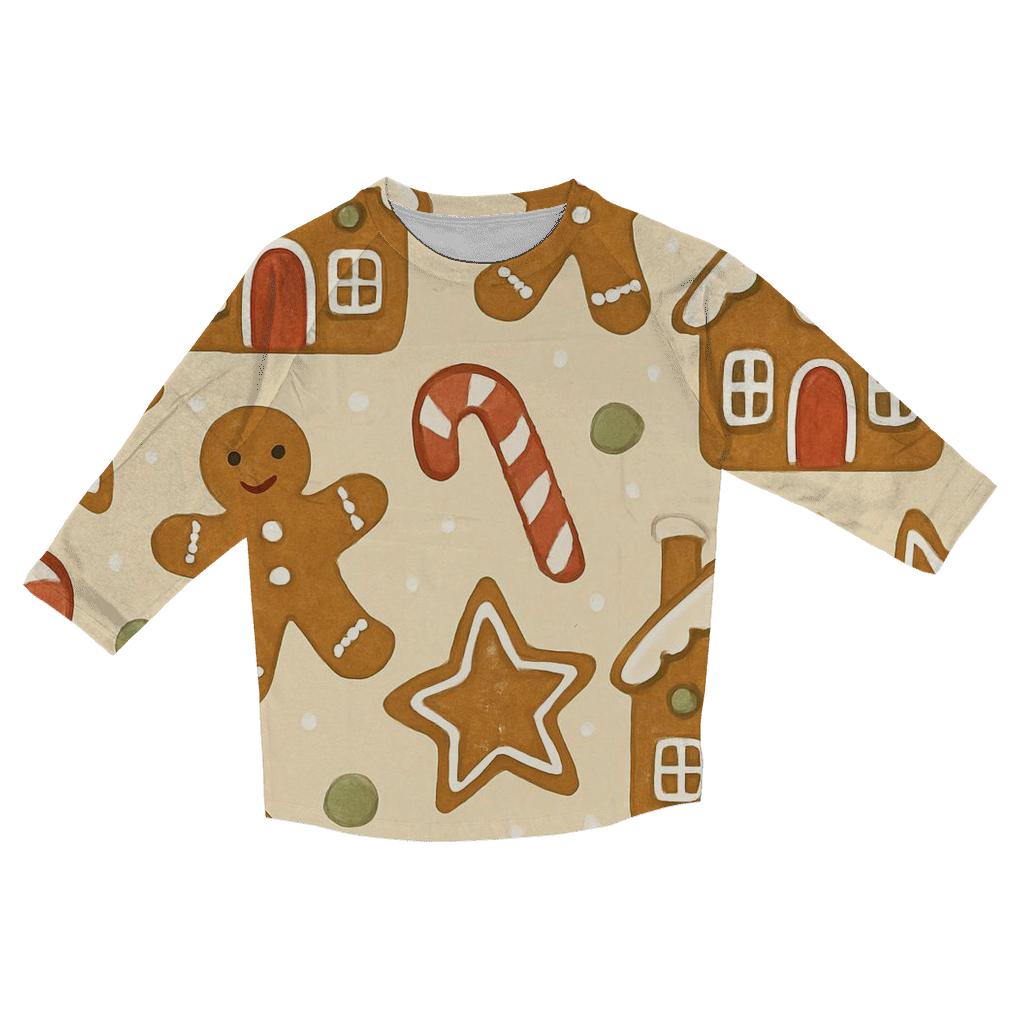 Gingerbread Village Scatter On Cream personalized 3/4 sleeve tees