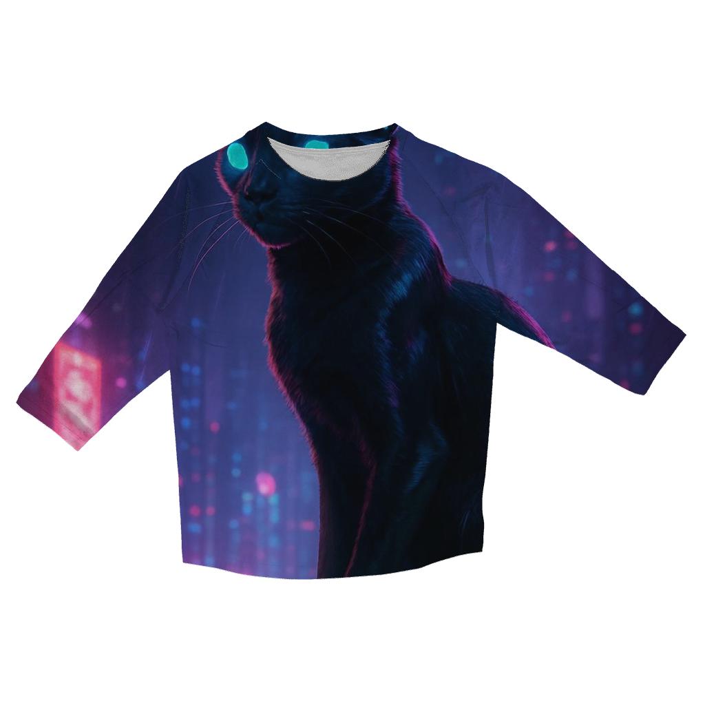 Cyberpunk Rooftop Watcher Cat custom 3/4 sleeve shirts