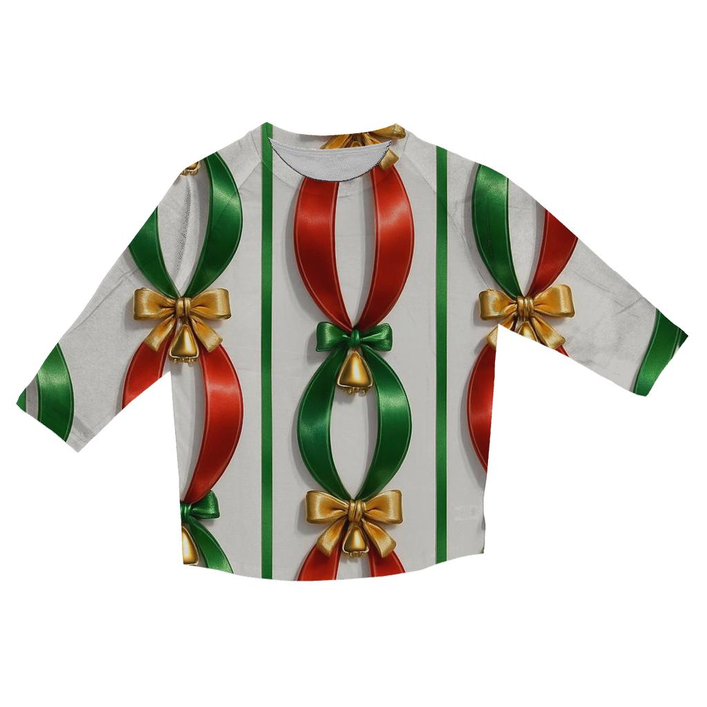 Festive Ribbon Stripe Symphony designer 3/4 sleeve blouses